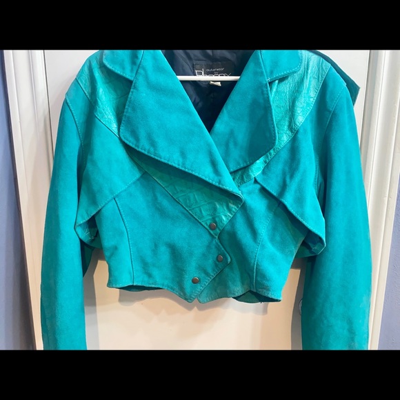 Rare 80s Vintage Outerwear by PHOENIX Teal leather/ Suede Jacket. - Picture 2 of 12
